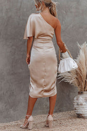 One Shoulder Satin Midi Dress for Parties