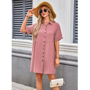 AUSELILY Babydoll Dress for Women Short Sleeve Button Down Textured Non-clingy Loose Fit Flowy Mini Dress with Pockets 2026 New Summer Dress