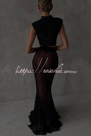 Mesh High Rise Fishtail Maxi Skirt – Elastic Waist
