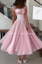 Sleeveless Square-Neck Tulle Maxi Dress for Parties