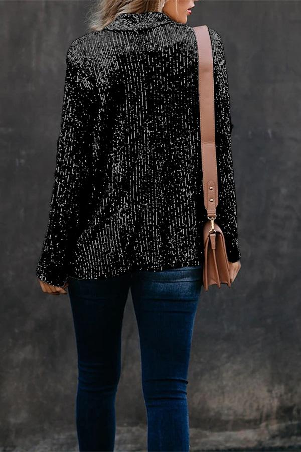 Women's Long Sleeve Sequin Blazer with Lapel