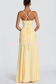 Spaghetti Strap Square Neck Pleated Maxi Dress – Slim Fit