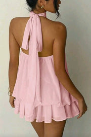 Chiffon Halter Neck Backless Mini Dress | Vacation Style