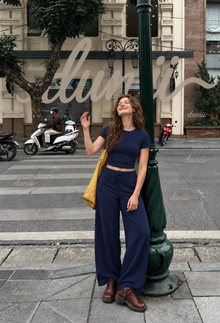 Duniii Short Sleeve Top & Drawstring Wide-Leg Pants Lounge Set