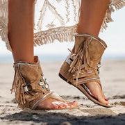 Sandales de plage rétro à pompons pour femmes – Style romain décontracté