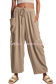 Linen Blend Drawstring Pants with Pockets – Loose Fit