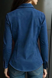 Women's Suede Long Sleeve Button-Down Shirt – Loose Fit