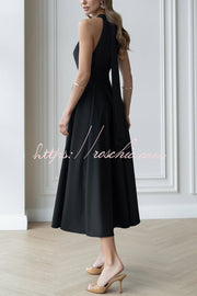 Robe midi avec nœud papillon et col licou – Style cintrant la taille