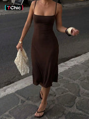 Backless Bodycon Slip Midi Dress