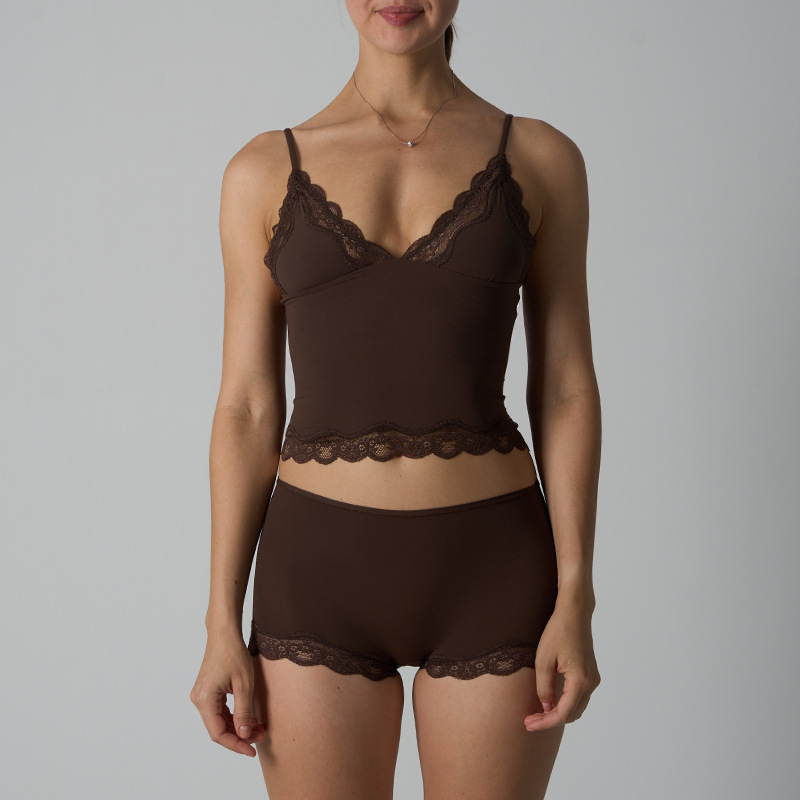 Duniii Lace Trim Crop Cami & Shorts Set