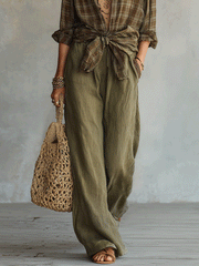 Men's Plaid Shirt & Cotton Trousers Two-Piece Pants Set