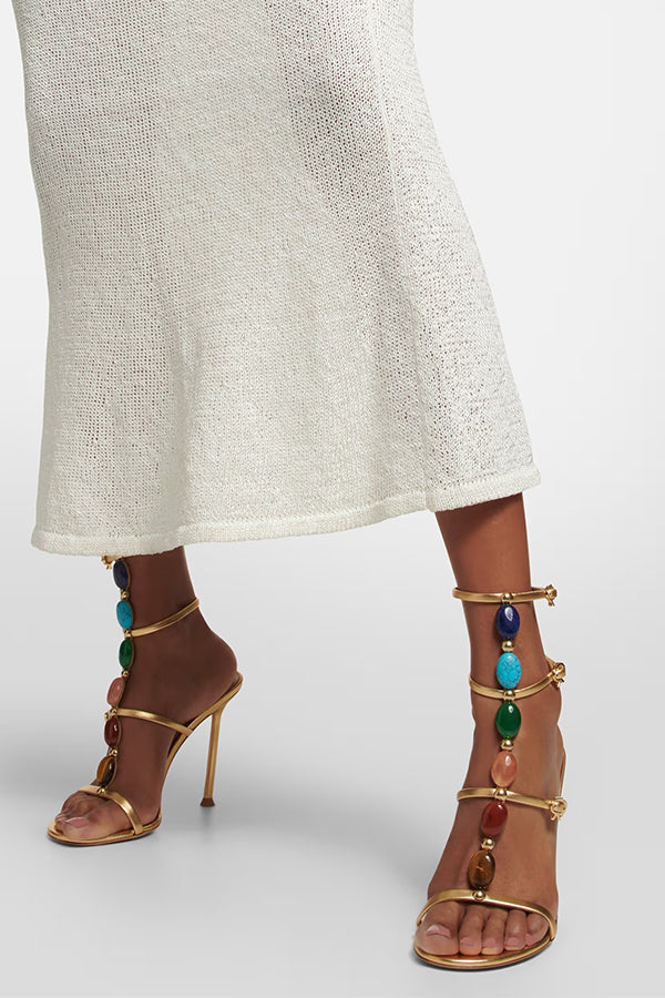 Stiletto High Heel Pearl Open Toe Buckle Sandals