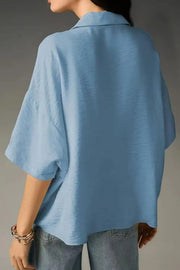 Chemise décontractée ample à manches courtes et col en V pour femme