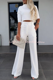 High Neck Crop Top & High-Rise Flare Pants Set