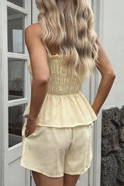 Striped Off-Shoulder Ruched Top & Pocket Shorts Set