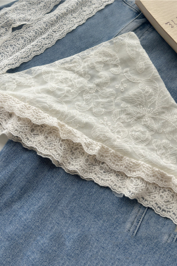 French Lace Triangle Scarf Belt with Long Tie