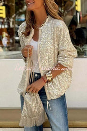 Manteau zippé à manches longues et sequins – Haut de fête coupe ample