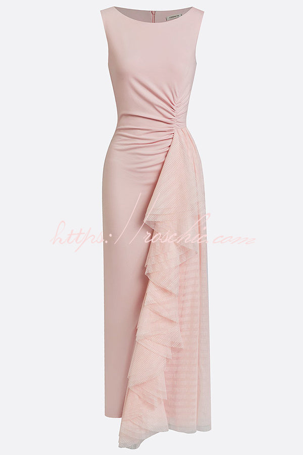 Asymmetric Pleated Strapless Maxi Dress – Loose Fit