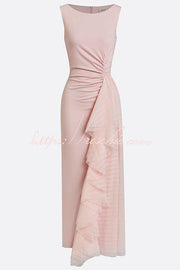 Asymmetric Pleated Strapless Maxi Dress – Loose Fit