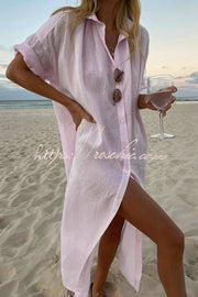 Linen Maxi Shirt Dress – Loose Fit Casual Vacation Dress