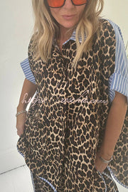 Leopard Print Colorblock Oversized Shirt & Loose Pants Set