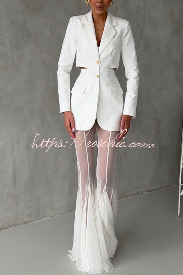 Pantalon taille haute en queue de poisson en maille – Tenue de soirée longueur cheville