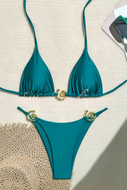 Metallic Halter Lace-Up Two-Piece Bikini Set