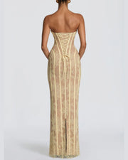 Lace Strapless Bodycon Maxi Dress
