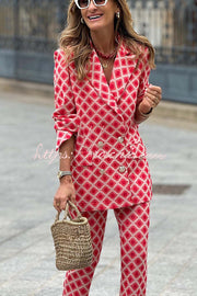 Printed Lapel Blazer & Flare Pants Set – Loose Fit