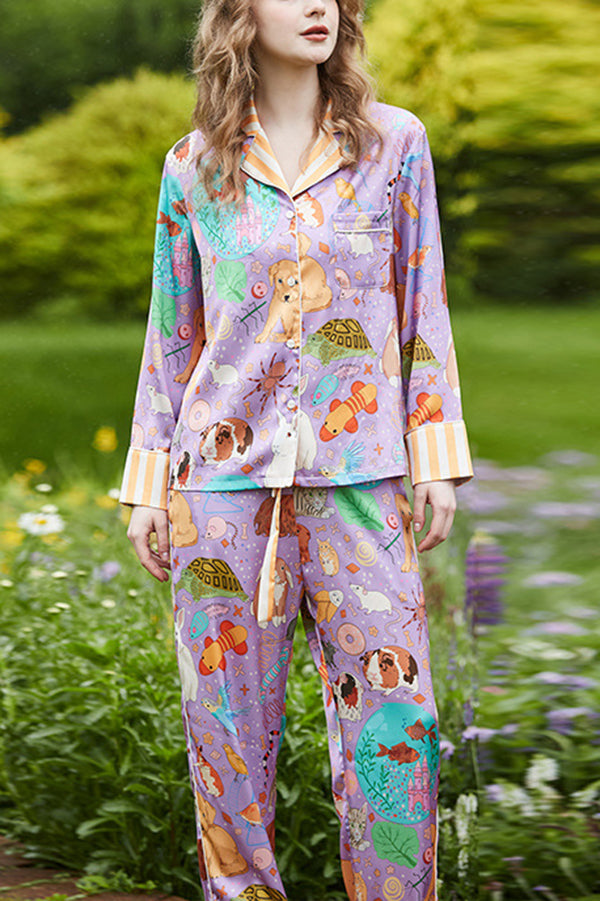 Guinea Pig & Fish Print Long Sleeve Two-Piece Lounge Set