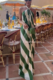 Striped Halter Maxi Dress with Pockets – Backless Loose Fit