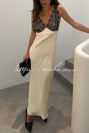 Satin Lace Patchwork Backless Maxi Dress – Slim Fit