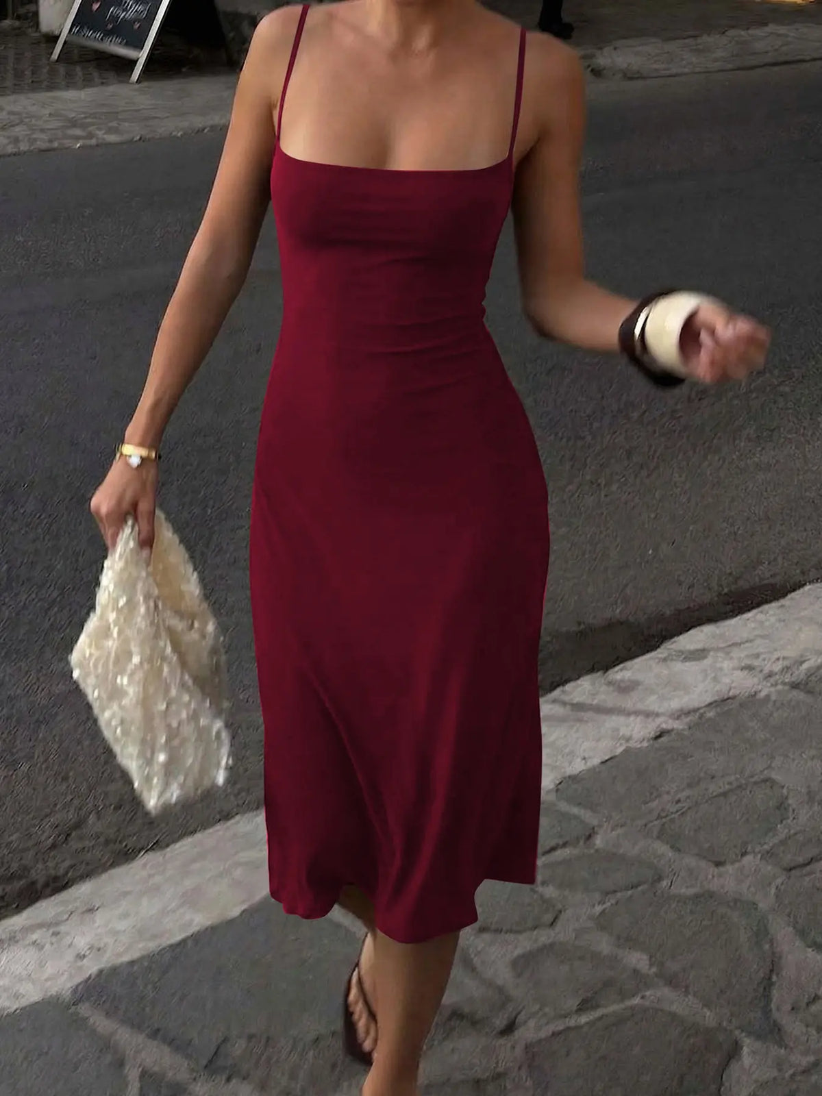 Backless Bodycon Slip Midi Dress