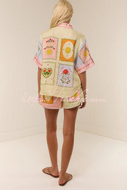 Linen Blend Printed Short Sleeve Shirt & Belted Shorts Set