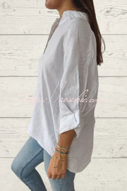 Linen Blend Tie-Back Loose Shirt Top | 3/4 Sleeve