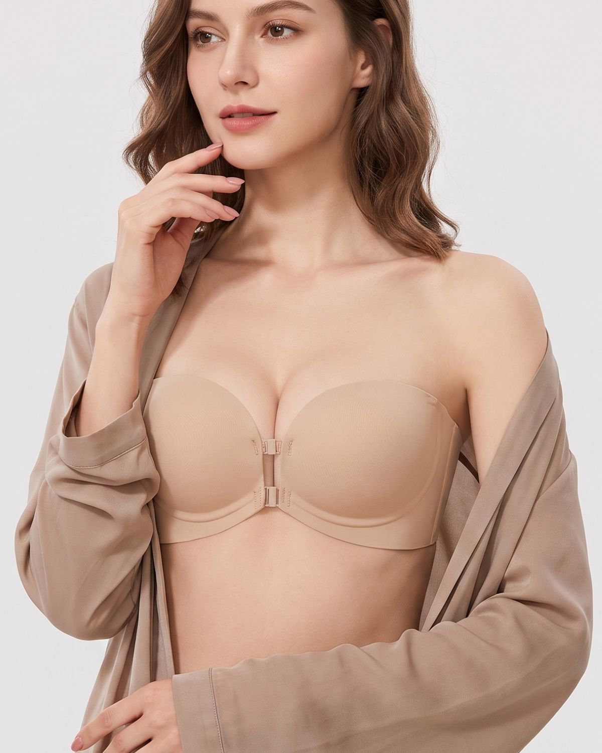 Double Front-Closure Strapless Bra