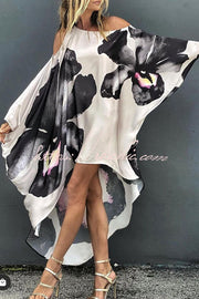 Floral Printed One Shoulder Maxi Dress – Loose Fit