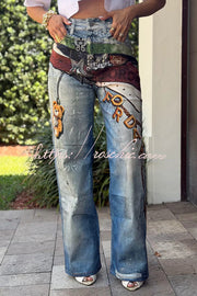 Graffiti Print High Rise Straight Leg Jeans – Loose Fit