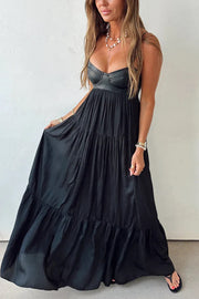 Leather Patchwork Sleeveless Maxi Dress – Vacation Style