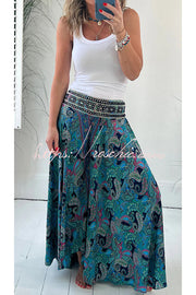 Pantalon ample à taille élastique imprimé cachemire avec poches