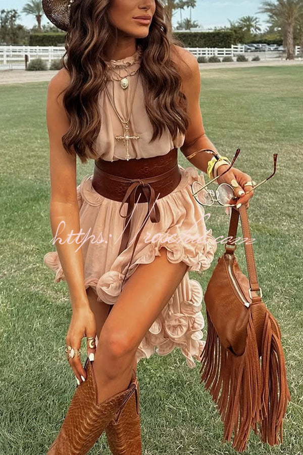 Chiffon Halter Top with Wavy Ruffles | Loose A-line Blouse
