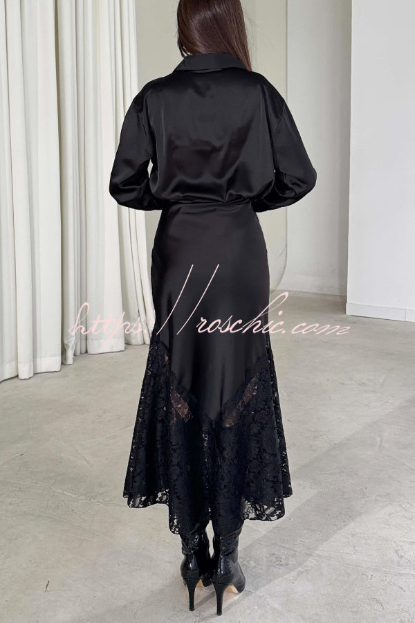 Silk Satin & Lace Spliced Maxi Skirt | Elegant Vacation Style