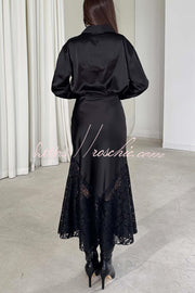 Silk Satin & Lace Spliced Maxi Skirt | Elegant Vacation Style