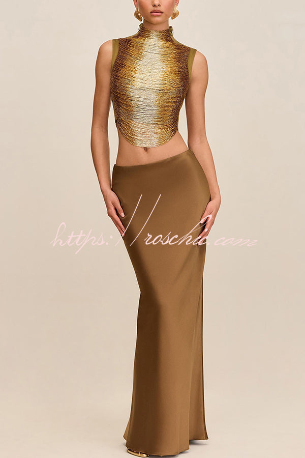 Glossy Arc Tassel High Neck Tank Top | Party Wear