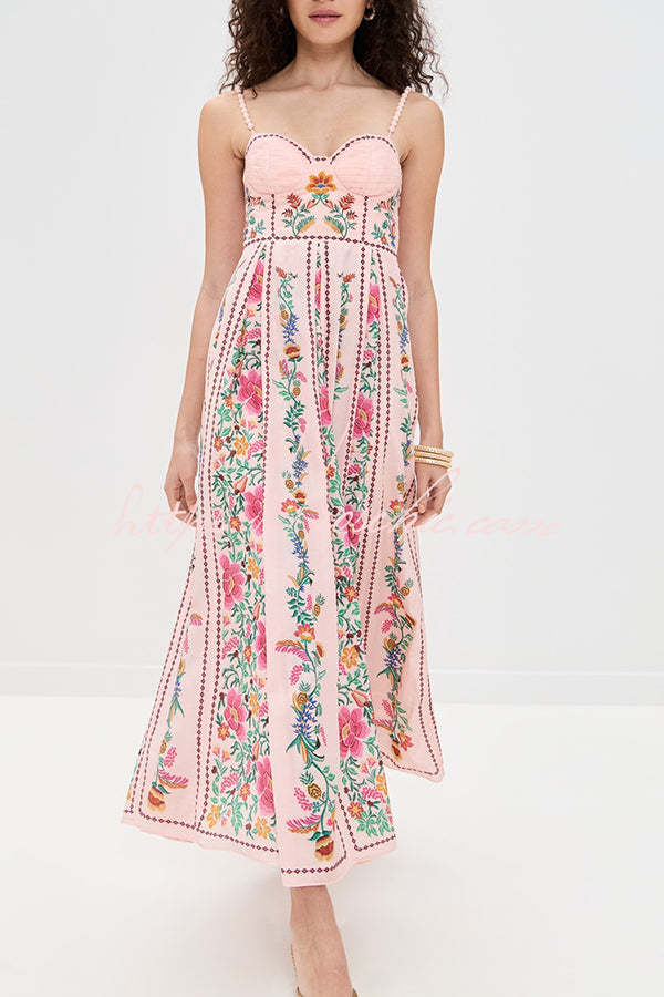 Linen Blend Maxi Dress with Sweetheart Neck & Beaded Straps
