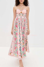 Linen Blend Maxi Dress with Sweetheart Neck & Beaded Straps