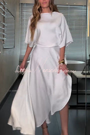 Robe longue portefeuille en satin avec manches larges et poche