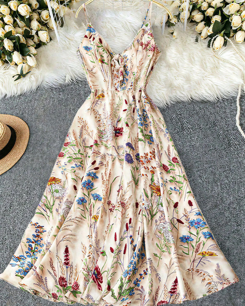 Botanical Breeze V-Neck Floral Slip Dress