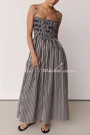 Striped Spaghetti Strap Pleated Maxi Dress with Pockets