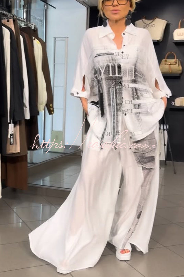 Graffiti Print Blouse & Wide Leg Pants Set | Casual Co-ord
